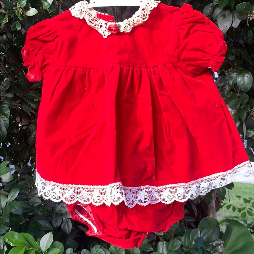 Infant red velvet holiday dress